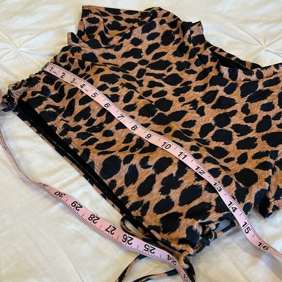SHEIN Women's Cheetah Print Short Sleeveless Mock Turtleneck Side Tie Crop Top M - Picture 5 of 8